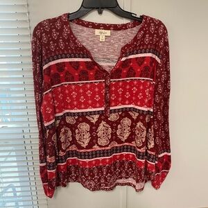 Style & Co. Red Relaxed Blouse with Mandarin Collar